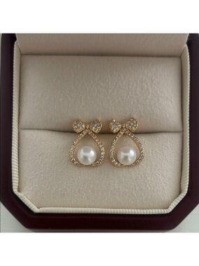 Elegant Gold Bow Pearl Earrings|Gold Earrings|Christmas Gift for her